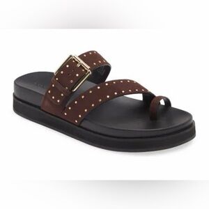 Open Edit Suede feel toe Loop Buckle Brown Studded Sandals